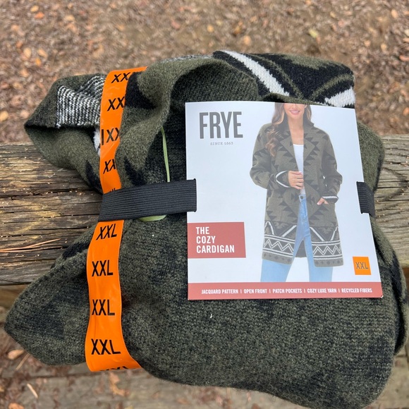 FRYE Green Jacquard Patterned Cardigan Sweater Women’s XXL NWT NEW - Picture 9 of 14